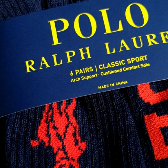 Polo Ralph Lauren 6pk classic sport crew socks big pony 6 pair 6-12 black - Picture 3 of 3